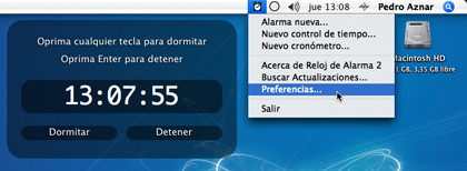 Alarm Clock 2: Alarmas desde la barra de menús