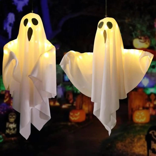 Los fantasmas colgantes de Halloween iluminan la luz LED cálida para interiores y exteriores, porche delantero, patio, regalos de decoración de fantasmas de Halloween lindos y aterradores

