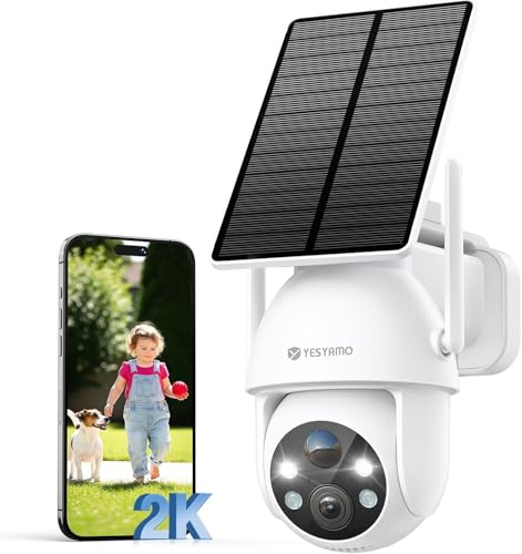 YESYAMO 2K Cámara Vigilancia WiFi Exterior Solar con Batería 
