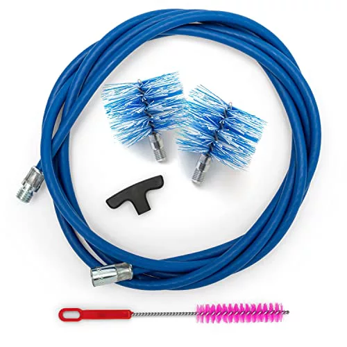 BARETTO Kit de Limpieza para Estufa de Pellets | Ø 80–100 mm | 3 m AZUL | 2 Cepillos de Nylon | Conexión M12 | Curvas 90°