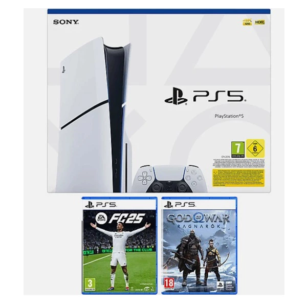 Consola - Sony PS5 Slim Standard, 1 TB SSD, 1 mando + Juego EA Sports FC25 + Gof of War Ragnarok