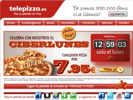 Telepizza, sólo hoy el "ciberlunes", pizzas a 7,95 euros