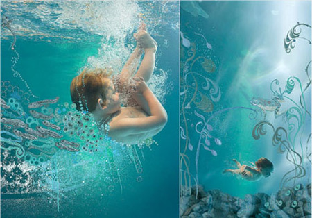 Fotos artísticas de bebés y niños bajo el agua