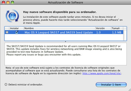 Nueva actualización de software en la beta de Leopard