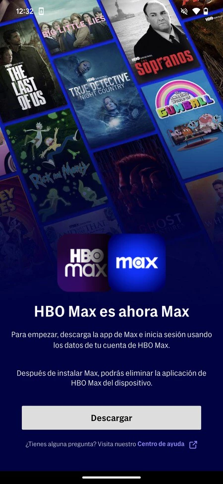 プラットフォームの変更に関する情報を表示する HBO Max アプリのスクリーンショット