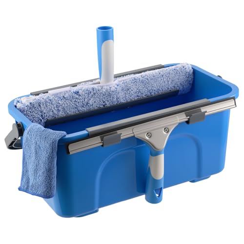 Mitclear Kit de Limpieza de Ventanas, 7 Piezas - Incluye Cubo de 12L, Escobilla de Silicona 35cm, Rasqueta 35cm, Paño de Microfibra, Limpiador de Ventanas Profesional para Ventanas y Cristales