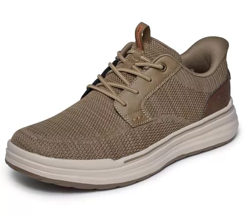 Skechers Hombre Sterling Ramone Slip-In ENTRENADOR, Taupe Knitted Mesh, 42 EU
