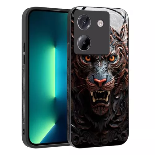 YUXING Funda delgada para Xiaomi Poco M7 Pro 5G, diseño geométrico de arte abstacto, cubierta trasera de cristal antiarañazos, antideslizante, a prueba de golpes (tigre)