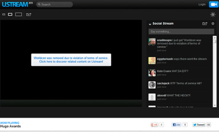Ustream bloquea el streaming oficial de los premios Hugo tras un falso positivo de sus sistemas automáticos de anticopia