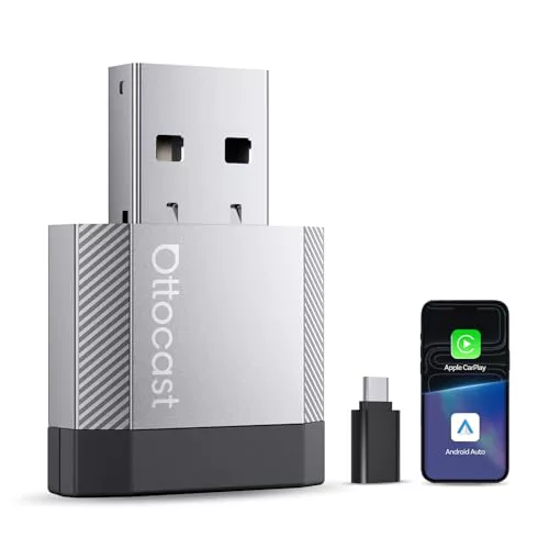 OTTOCAST Mini Nova, Adaptador 2 en 1 Inalámbrico CarPlay y Android Auto Mejorado 2026 para Teléfonos iOS y Android, Conexión Estable sin Retrasos, Compatible con Dos Teléfonos, Diseño Ultracompacto