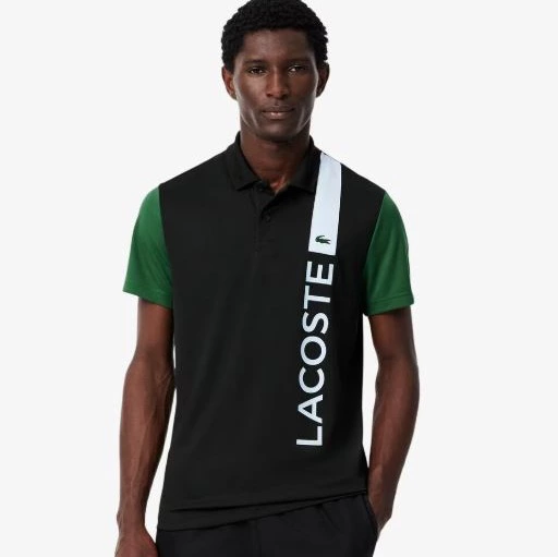 Polo de hombre deportivo con estampado de marca Ultra Dry en negro de manga corta

