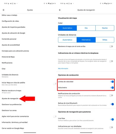 Ajustes Android Auto Velocidad