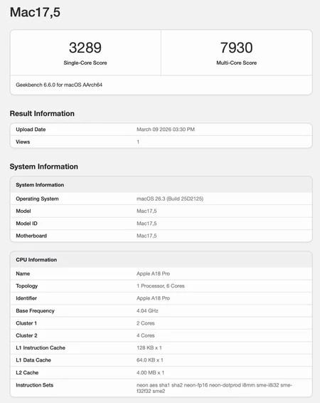 Macbook Neo Benchmark