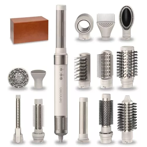 Cecotec Cepillo de Aire Caliente Secador Moldeador Alisador 14 Cabezales Tecnología Coanda CeramicCare 14in1 AirGlam Champagne