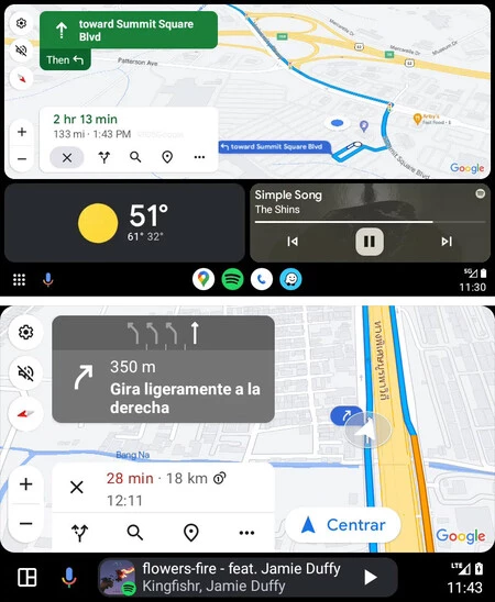 新しいルート パネルのデザイン(上)(9to5Google からのキャプチャ)と以前のデザイン(下)