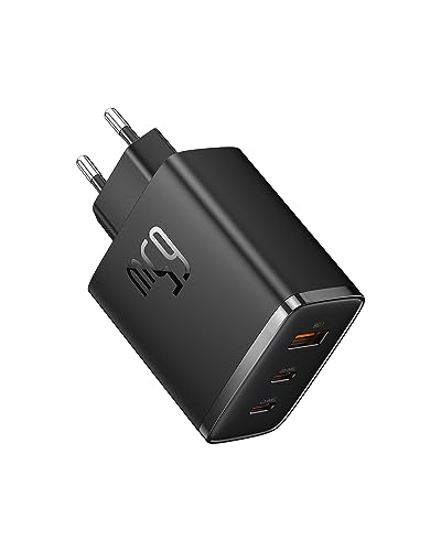 Baseus 65W Cargador USB C GAN, Cargador Rapido Multipuerto 2 USB C y USB A, Compatible con Samsung Galaxy S23+/S22/S21/S20, iPhone 15 Pro Max/14/13/12/11, iPad Pro/Air, MacBook Air, Steam Deck
