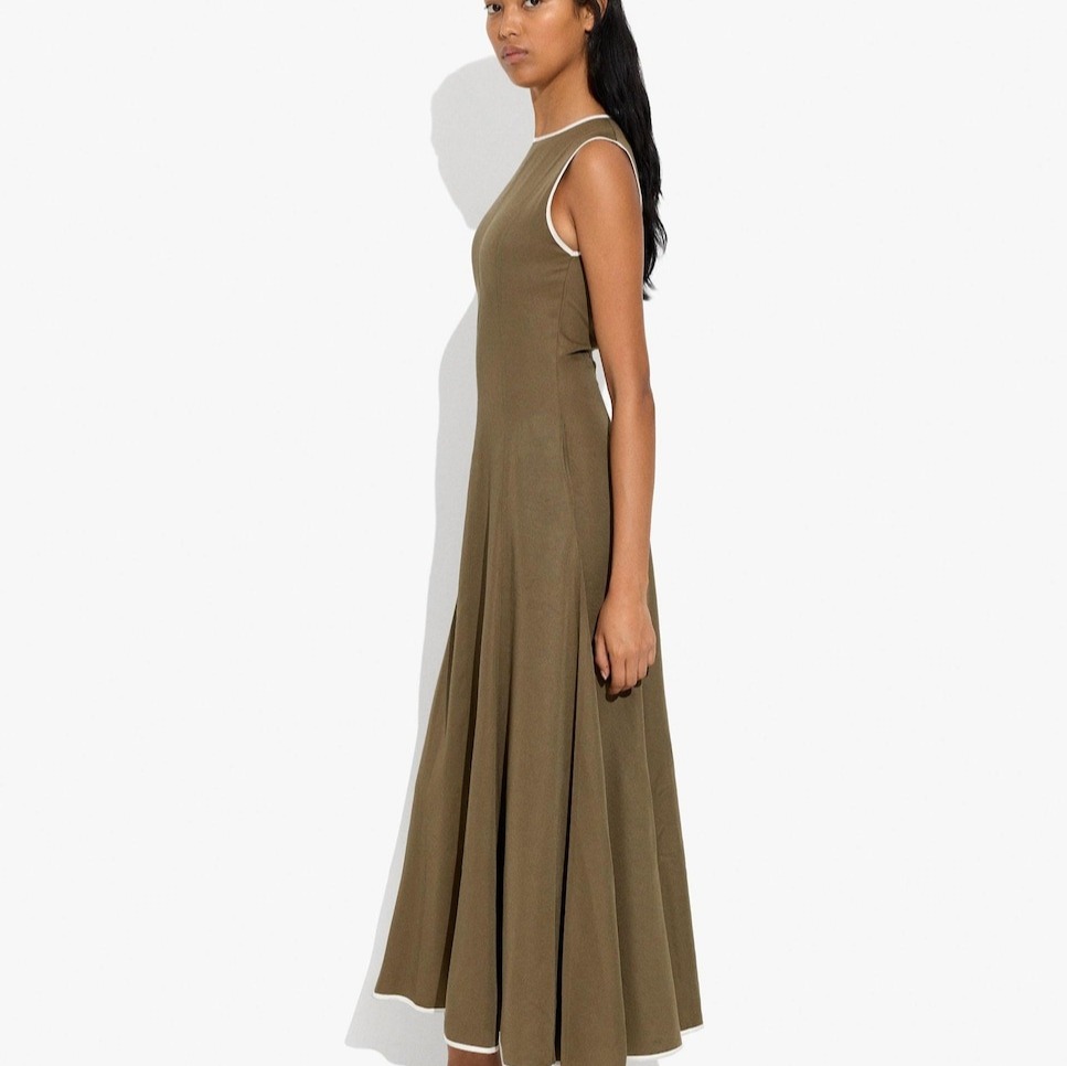 Vestido largo 100% liocel con bordes a contraste - Parfois - Kaki


