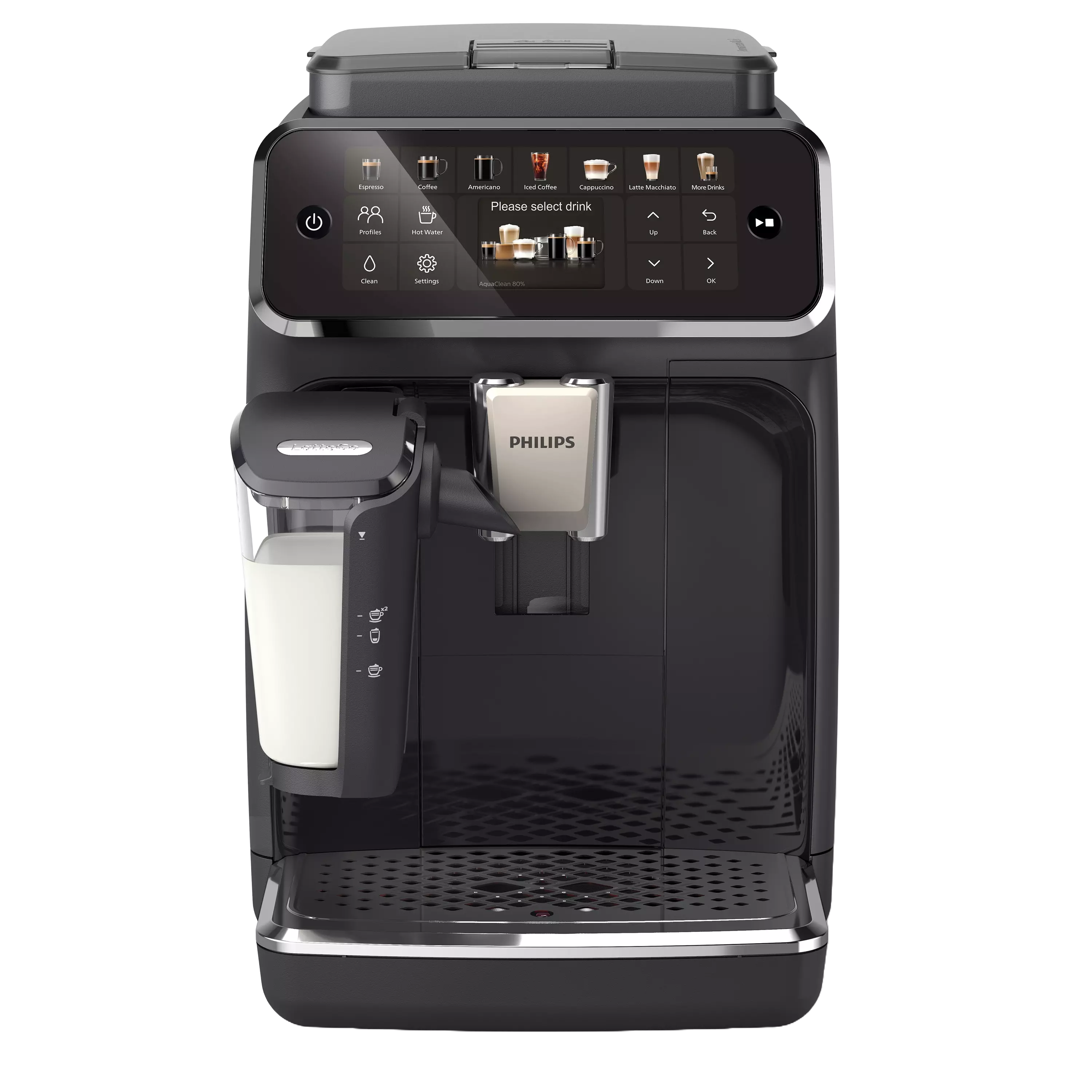 Cafetera superautomática - Philips EP4441/50, LatteGo, Pantalla táctil, 12 ajustes, Función QuickStart, 15 bar, 1500 W, Filtro AquaClean, 1.8 l, Negro
