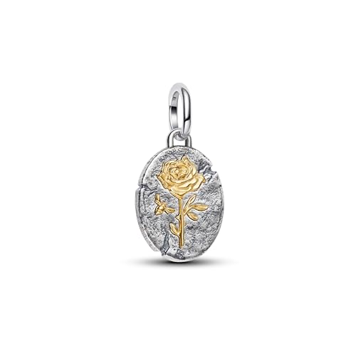 PANDORA Medallón ME Rose de plata de ley con aleación chapada en oro de 14 quilates