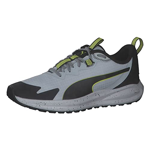 PUMA Twitch Runner Trail, Zapatillas de Running de competición Hombre, Platinum Gray Black-Olive Oil, 39 EU