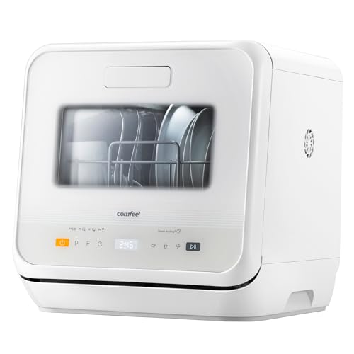 COMFEE' Lavavajillas de Encimera, Mini Lavavajillas de Sobremesa con 6 Programas, Lavado con Vapor, Cuidado del Bebé y Lavado de Frutas, sin Fontanería, Inicio Diferido, 72horas Almacenamiento, Blanco