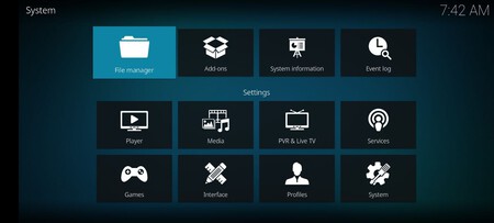 Pantalla principal de Kodi en un móvil Android