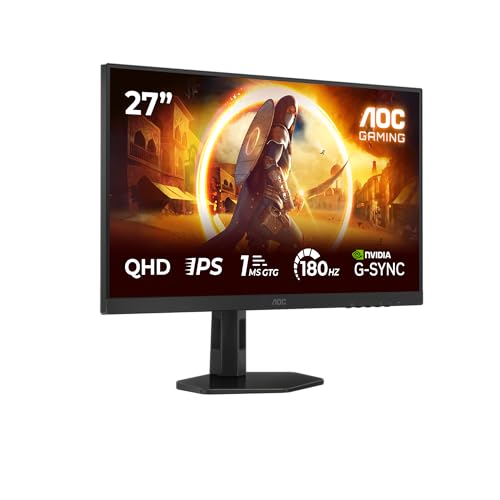 AOC Q27G4XD Gaming Monitor 27 Pulgadas, 180Hz Panel Fast IPS, 0.5HDR400, Adaptive Sync, G-Sync Compatible, Altura Ajustable, (2560x1440 HDMI 2X 2.0 DP 1x 1.4) Negro