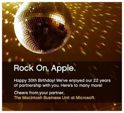Felicitación de Microsoft a Apple por su 30 aniversario