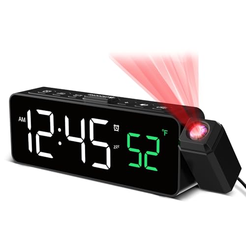 Netzu Reloj Despertador Digital con proyector de 180° 