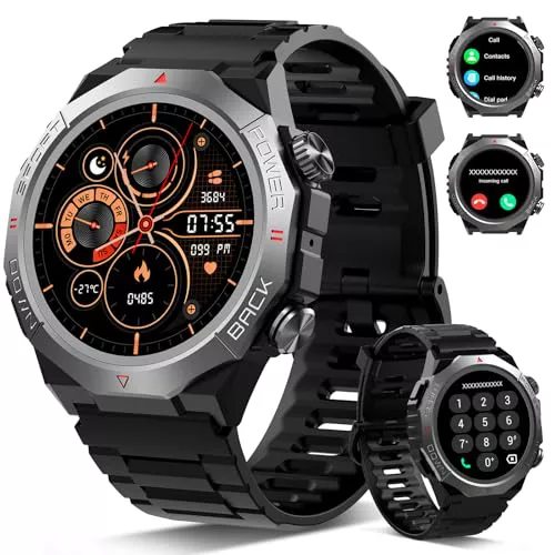 Atheewon Reloj Inteligente Hombre Mujer con Llamadas, 1.39" Militar Smartwatch con 110+ Modos Deportivos, Monitor de Ritmo Cardíaco y Sueño. Pulsera Actividad IP68 Impermeable para Android iOS, Negro