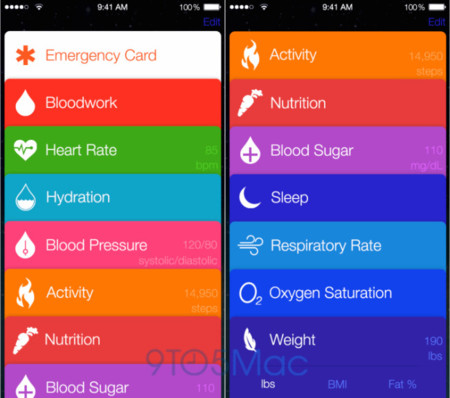 Así es Healthbook según 9to5Mac: fichas coloridas y multitud de constantes vitales