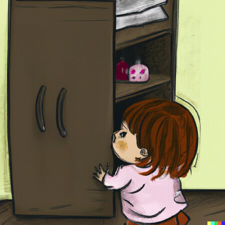 Dall E 2023 01 22 13 53 21 Nina De Dos Anos Mirando Detras Del Armario De Su Cuarto Ilustracion