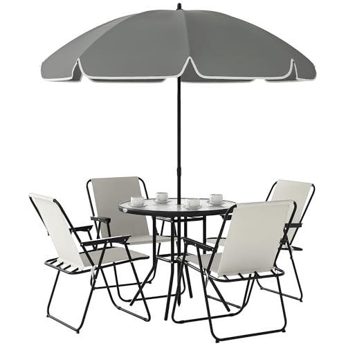 Outsunny Conjunto de Mesa y Sillas Jardín de 6 Piezas