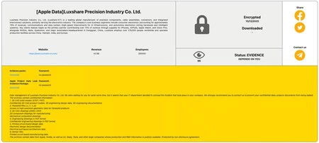 Publicación de los atacantes anunciando la brecha de datos de Luxshare. Imagen de Cybernews.