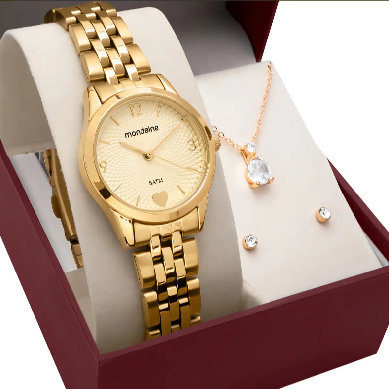 Relógio Feminino Mondaine Dourado com Pulseira de Aço Inox
