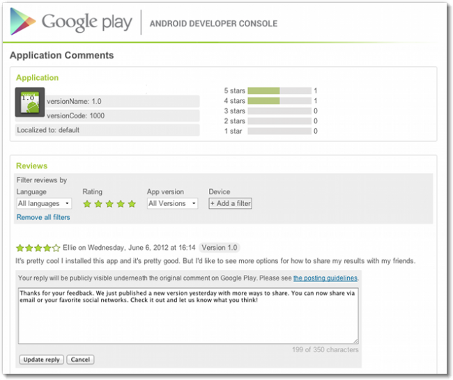 Responder comentarios del Google Play