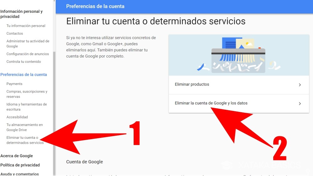 Cómo borrar tu cuenta de Google