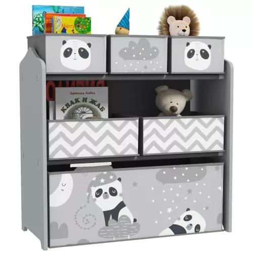 ZONEKIZ Estantería Infantil de Juguetes con 6Cajas 63x30x66cm Gris y Blanco