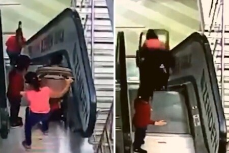 El angustioso vídeo viral en el que una niña y su hermano en el cochecito caen por una escalera mécanica