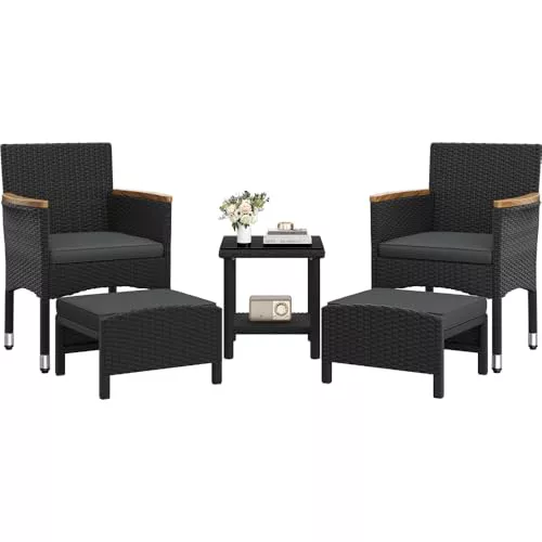 Yaheetech Conjunto de Muebles Ratán de Jardín 5 Piezas con Cojines