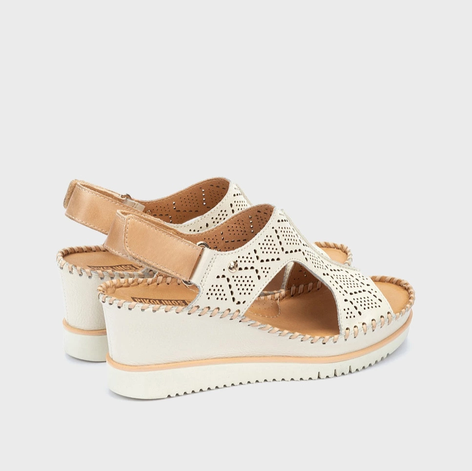 Sandalias de cuña de mujer de piel con suela extraligera Blanco Pikolinos