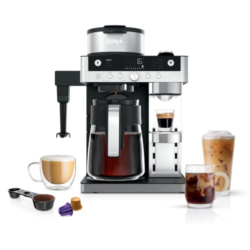 Ninja Prestige, Cafetera 2 en 1 de Café de Filtro y de Cápsula | Con Espumadora Incorporada, Prepara Cafés con Leche, Café Helado y Flat Whites, Color Negro - CFN802EU