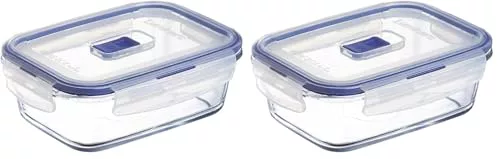 Luminarc Pure Box Active Recipiente Rectangular Hermético Vidrio 16x11cm - 82cl Bicolor (Paquete de 2)