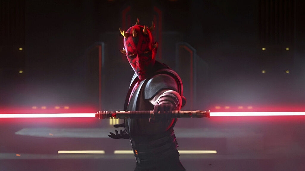 Darth Maul también se hizo el chulo en una escena de pasillo como Darth Vader, pero no necesitó una espada láser para reventarlos a todos 