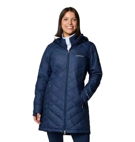 Columbia Chaqueta Larga y Acolchada con Capucha para Mujer, Heavenly
