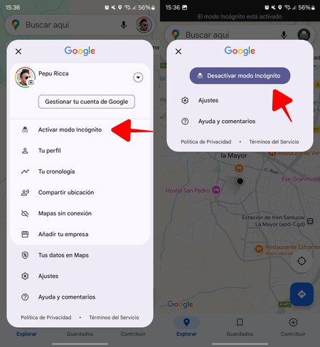 Google Maps Modo Incognito