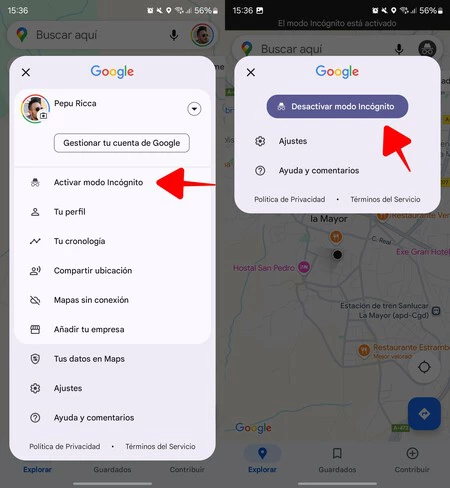 Google マップのシークレット モード