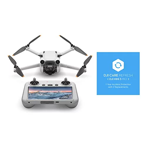 DJI Mini 3 Pro (DJI RC) incl. CareRefresh Paquete de 1 año, dron con cámara liviana y fácil de plegar con video 4k/60fps, 48MP, 34min de tiempo de vuelo, menos de 249g, para principiantes ambiciosos