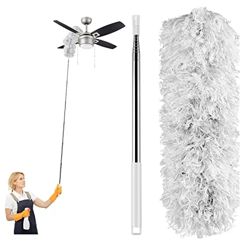 Uootach Plumero de Plumas, Plumero telescópico hasta 2,8m de Largo Colector Polvo Microfibra retráctil Extra Largo, Escoba Flexible Lavable, Plumero Atrapapolvo, para Esquinas, techos, telarañas