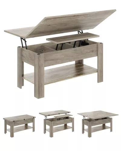 KIMENICH Mesa de Centro Regulable en Altura, Almacenamiento Oculto, 3 en 1, Multifunción, Mesa de Salón, Mesa de Café, Compartimento Abierto, Mesa de Comedor, para Salón, Oficina, Gris